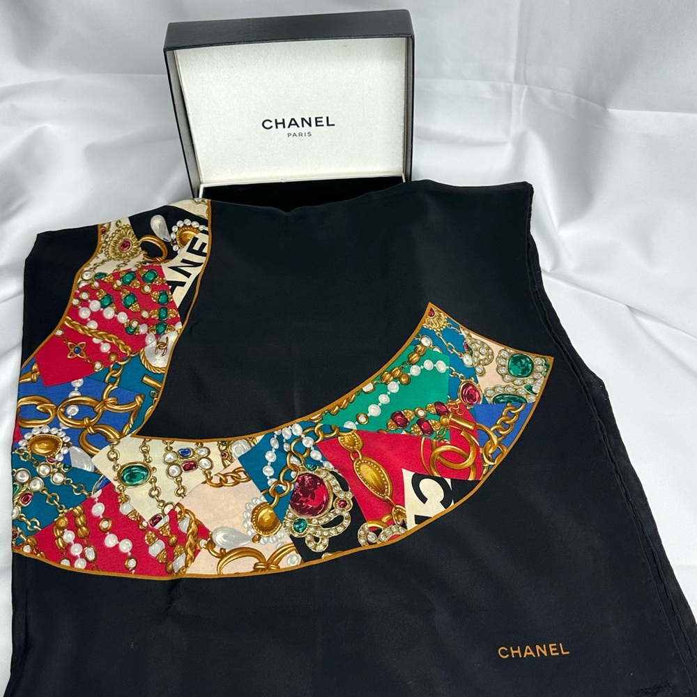Chanel Authentic Logo Scarf 33x34 with Box - Picture 5 of 13